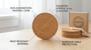 Handcrafted Natural Cane Coaster Set with Holder (Set of 6) gemini generated image sjvqjwsjvqjwsjvq