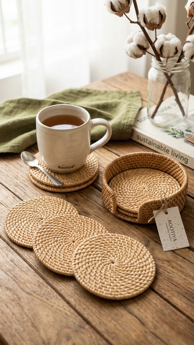 handcrafted natural cane coaster set main handcrafted natural cane coaster set main